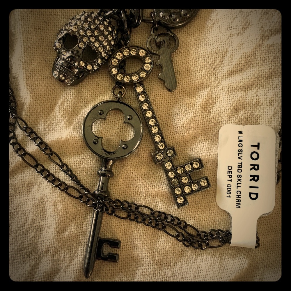 Torrid 32” Gunmetal Key Lock Charm Necklace NWT